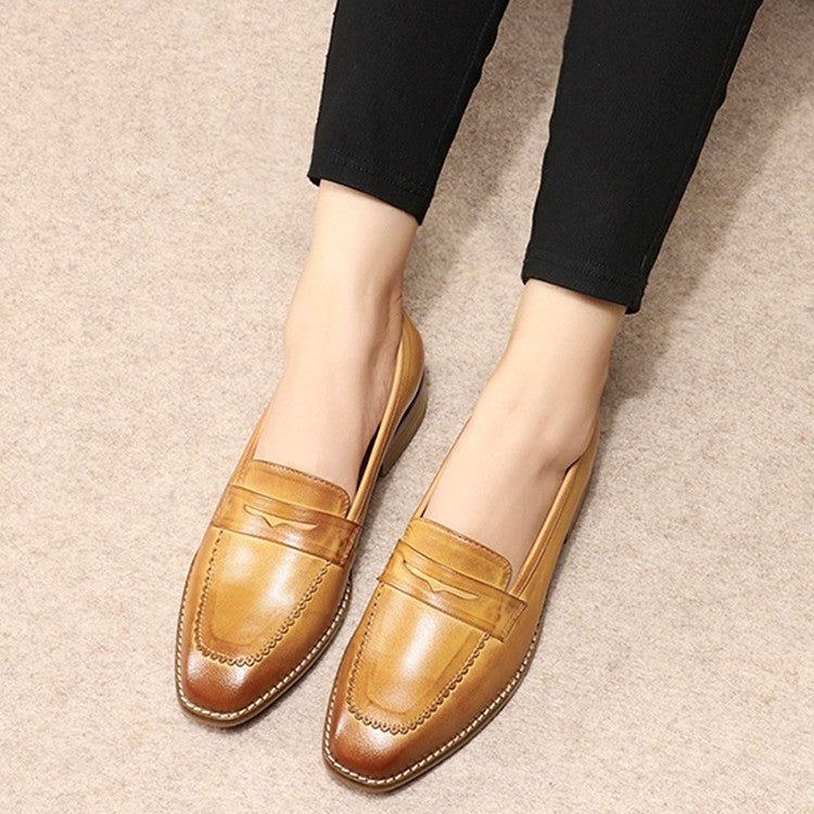 New Womens Soft Leather English Style Loafers Shoes