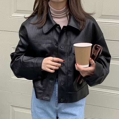 Womens Black Brown Soft PU Leather Blazer Jackets