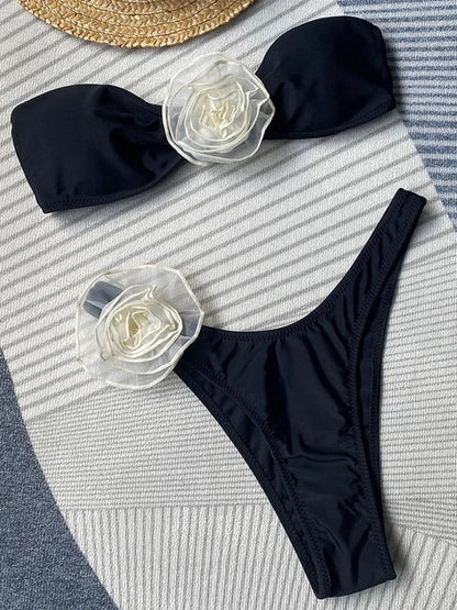 Rose Flower Brazilian Strapless Bikini Set