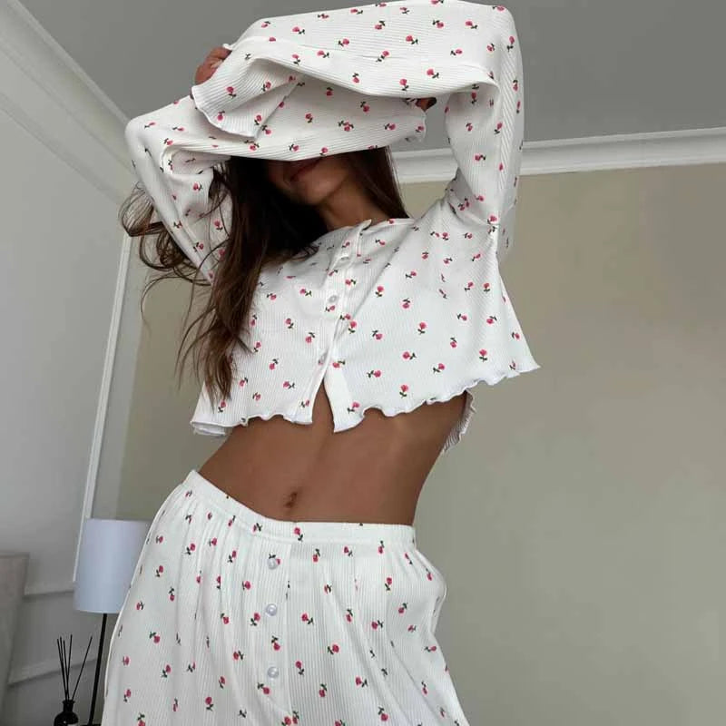 Casual Loose Long Sleeve Cardigan Short Pajamas 3 Piece Sets