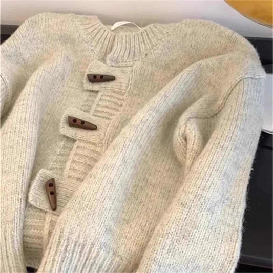 Women's Office Lady Loose-Fitting Wool Blend Button Cardigan