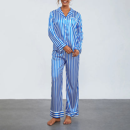 Hirigin Christmas Women’s Striped Pajama Set – Long Sleeve Satin Shirt & Elastic Wide Loose Pants, 2-Piece Lounge Sleepwear