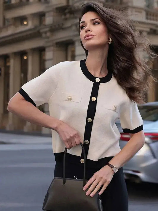 2025 French Elegant Cardigan Sweater Women S Fashion O Neck Long Sleeve Knitwear Spring Autumn Short Loose Coat Top