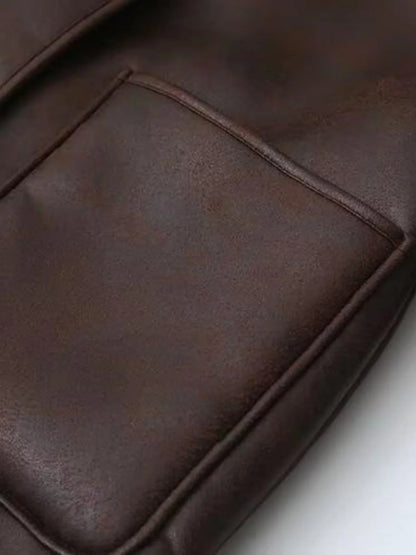 American Retro Style Leather Fur Inteated Windproof Warm Cotton Bomber Jackets Outerwear