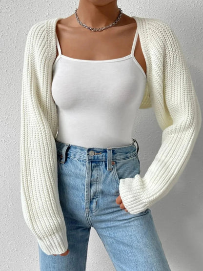 Women's Cropped Open-Front Cardigan – Ribbed Knit Bolero