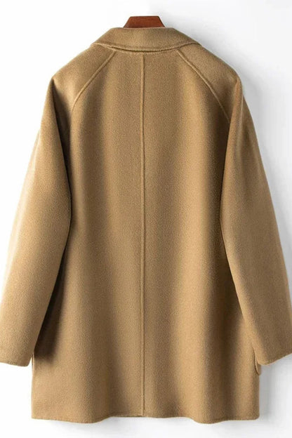 Women’s Wool Blend Long Trench Coat – Double-Breasted Fall Outerwear