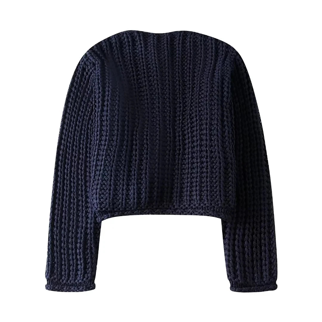 Modern Heritage: Chic PU-Collar Loose Knit Cardigan