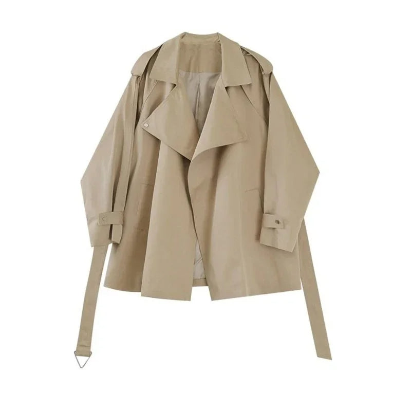 Elegant Office Fashion Lapel Collar Windbreaker Trench Coats with Sashes