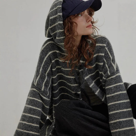 All Green Striped Cool Winter Cardigan Sweaters For Women