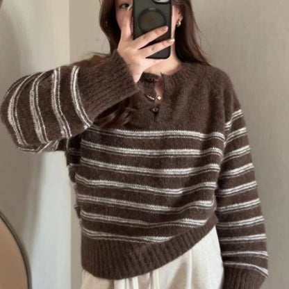 Women’s Striped Knit Pullover – Classic O-Neck Autumn Sweater