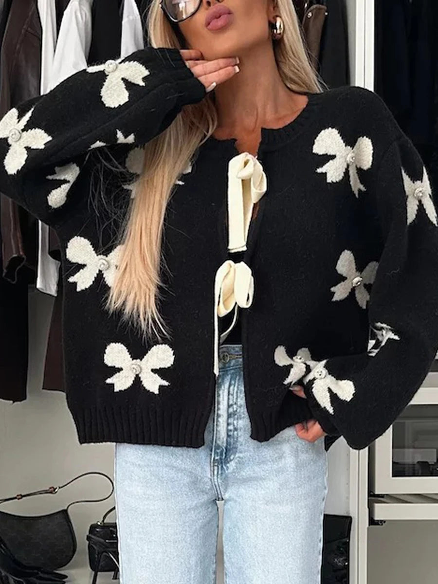 Trendy Front Tie Knitted Cardigan Sweaters