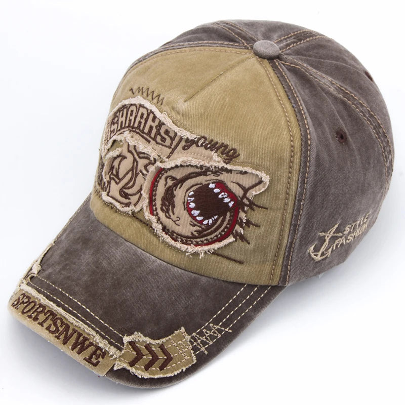 Shark Embroidery Cotton Baseball Cap – Unisex Fashion Snapback Visor Hat, Casual Hip-Hop Brand Gorras