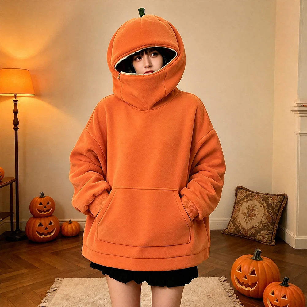 Cozy Pumpkin Patch Outfit: Oversized Pumpkin Zip-Up Hoodie