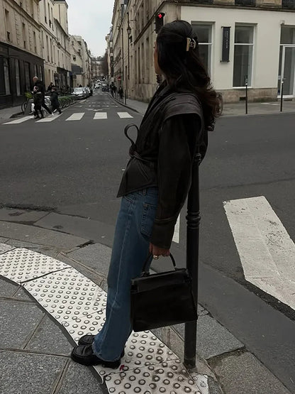 Vintage Faux Leather Jacket – Elegant Coats & Jackets for Women | Autumn Fashion 2025 Outfit