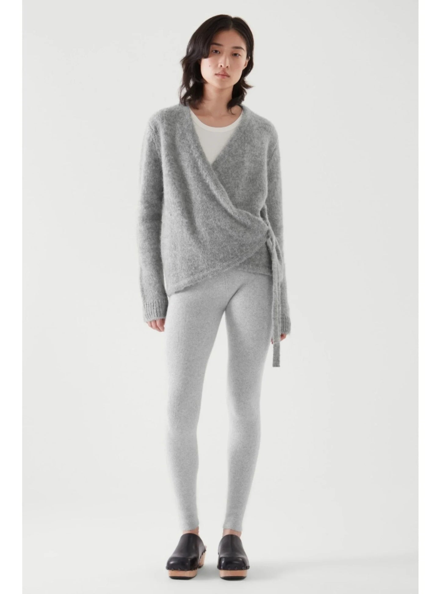 Women's Grey Asymmetrical Wool Cardigan – Lace-Up Knit