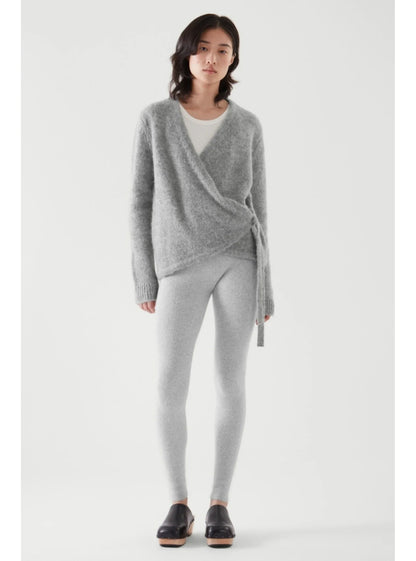 Women's Grey Asymmetrical Wool Cardigan – Lace-Up Knit