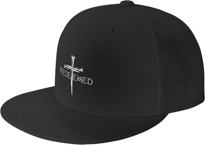 Jesus Christian Redeemed Cross Nails Flat Bill Snapback Hat – Adjustable Baseball Cap for Men and Women