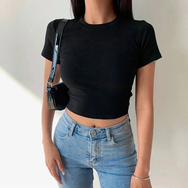 Polished Texture: Satin Short Sleeve Crop