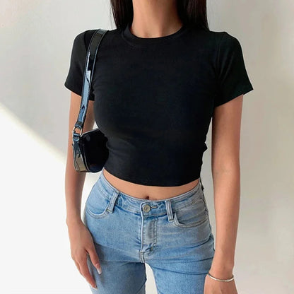 Polished Texture: Satin Short Sleeve Crop