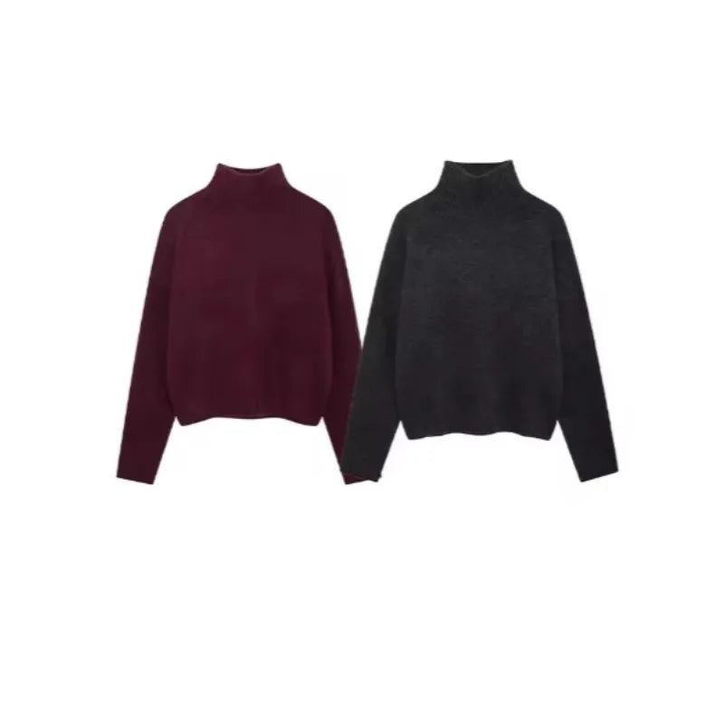 2025 Womens Thick Knitted Sweater Loose Fit Idle Style Pullover Half Polo Turtleneck Versatile Winter Top