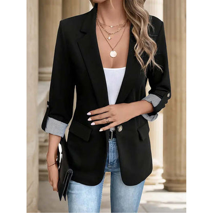 Striped V Neck Blazer Casual Office Fashion For 2024 Autumn With Pockets