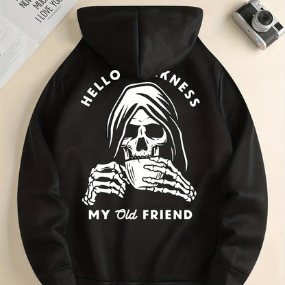 Skeleton Drink & My Old Friend Men’s Hoodie – Cool Graphic Pullover Sweatshirt for Fall/Winter Streetwear