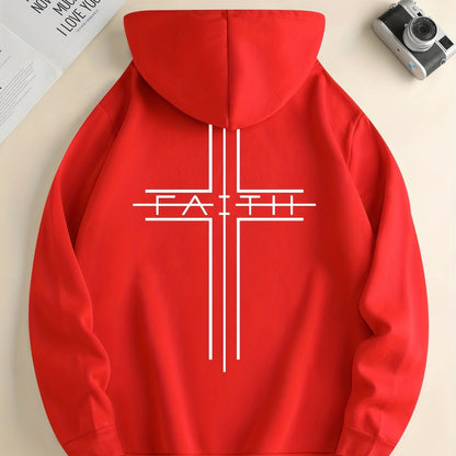 FAITH Print Men's Hoodie – Casual Drawstring Kangaroo Pocket Sweatshirt for Fall/Winter
