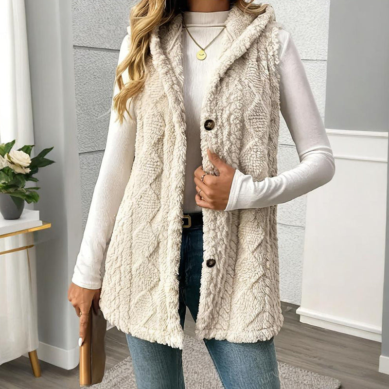 2025 Womens Long Winter Quilted Hooded Vest Sleeveless Down Cotton Jacket With Pockets Warm Outdoor Coat S 5XL