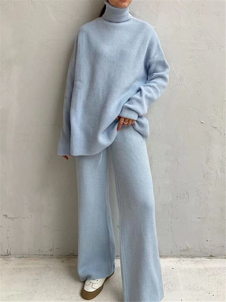 Winter Fashion Turtleneck Sweater Jogging Pants Women Tracksuits