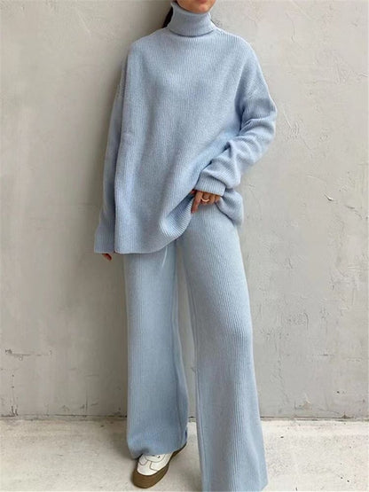 Winter Fashion Turtleneck Sweater Jogging Pants Women Tracksuits