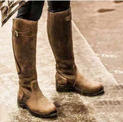 Fashion Riding Western Boots for Women | Knee-High Buckle Vintage Heel Boots