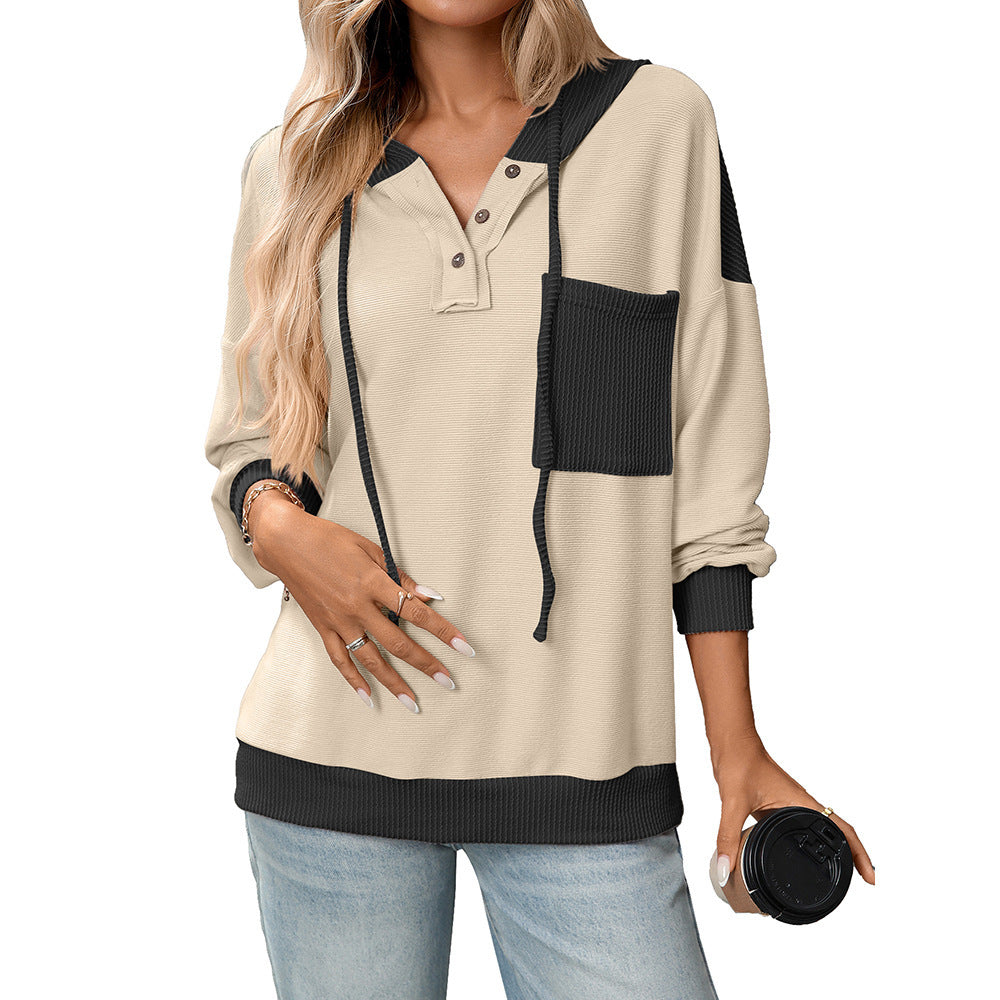 Contrast Color Twist Strip Hoodie – Cozy Street Style with a Trendy Edge