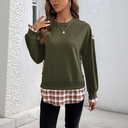 Plaid Stitching Pullover – Casual Cool with a Twist