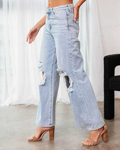 Ripped Slimming High-Waist Denim Jeans for Women