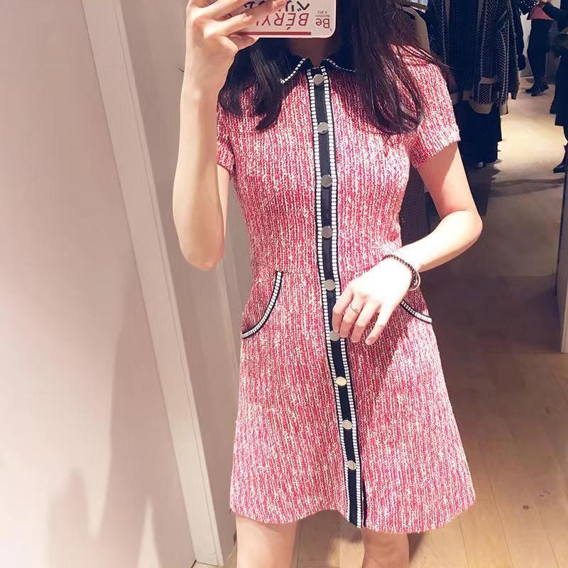 2025 Womens Pink Woolen Short Dress Casual Loose Long Sleeve Round Neck Summer Fashion