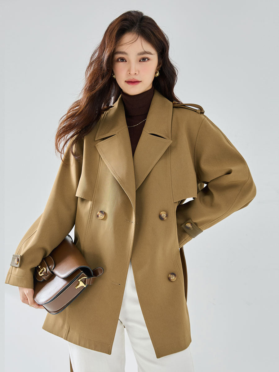 Khaki Short Trench Coat – Trench Coats Women Outfit Casual & Chic Everyday Outfits