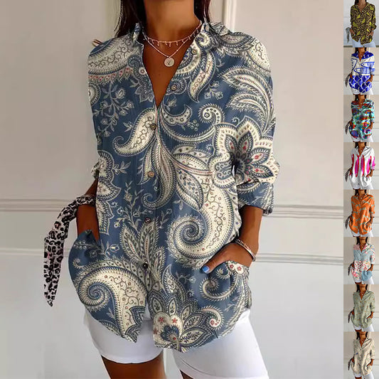 Flowers Print Long Sleeve Shirt for Women – Chic Streetwear Outfit