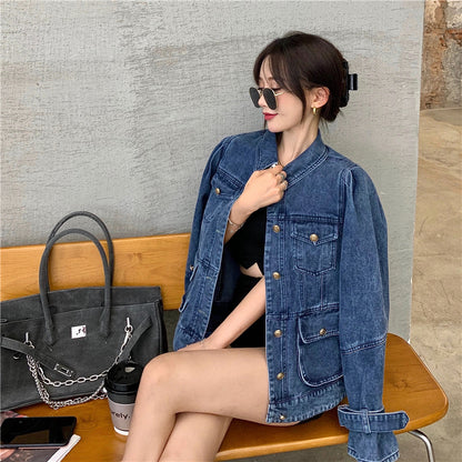 Womens Autumn Floral Emroidery Long Sleeve Jean Denim Coats