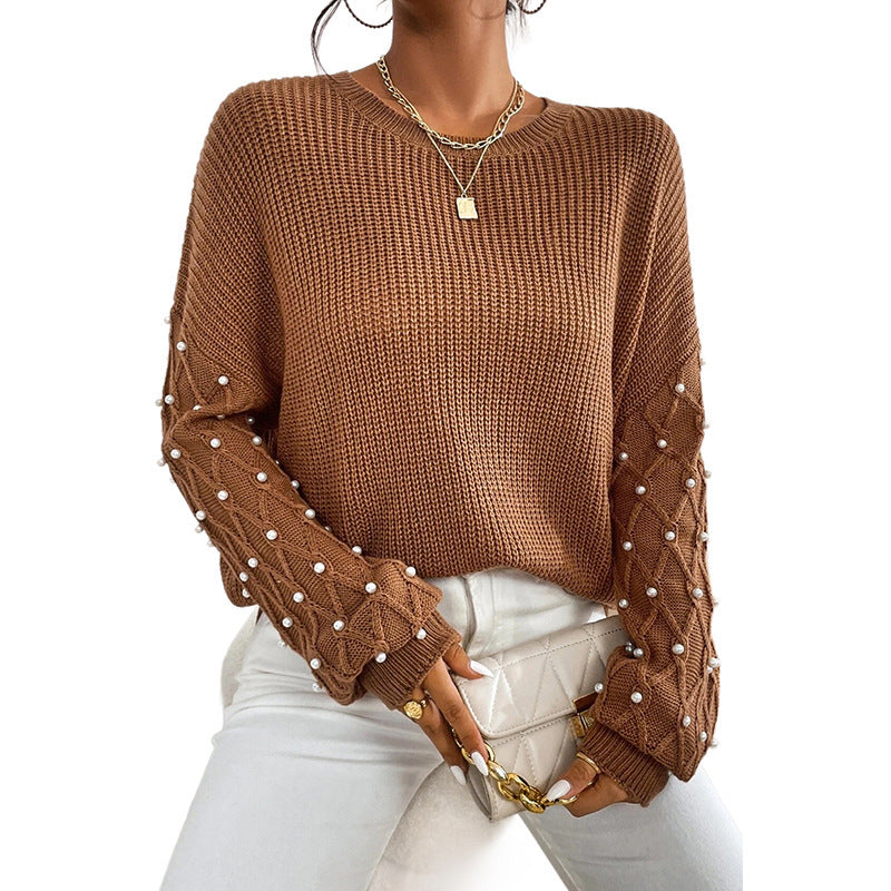 Cozy Solid Color Knit Pullover – Warm Acrylic Winter Sweater for Women