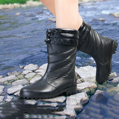 Waterproof Warm Rubber Rain Boots for Women | Mid-Tube PVC Rain Boots