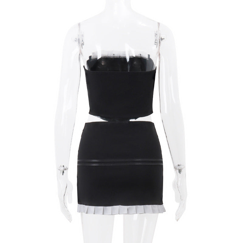 Contrast Tube Top & Sheath Skirt Two-Piece Outfit Set | Chic Style 2025 Aesthetic