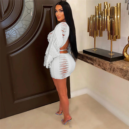 High Waist Short Skirt & Long Sleeve Top Two-Piece Outfit Set | Versatile Style 2025 Aesthetic