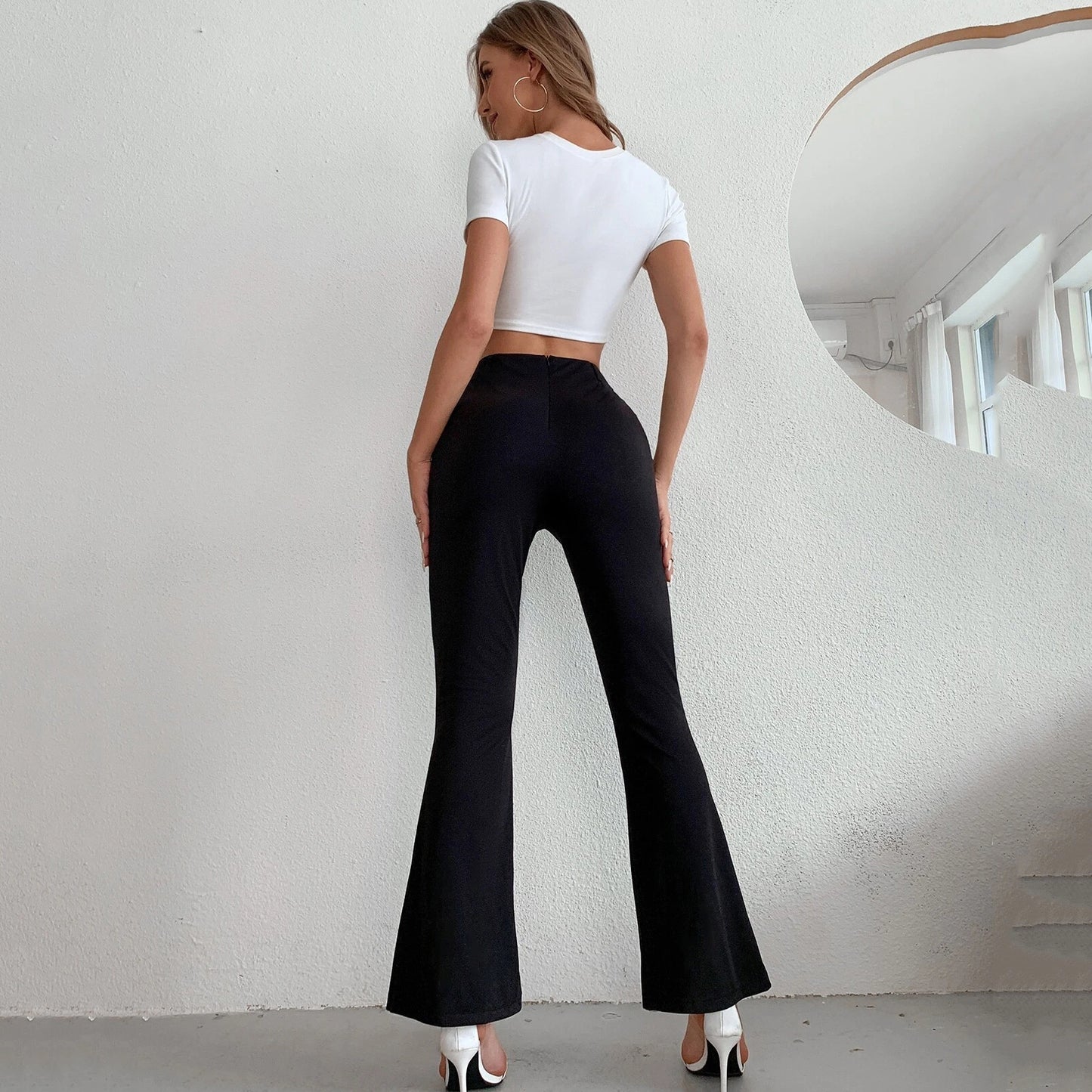 Womens Front Slit Office Lady Style High Waisted Pants