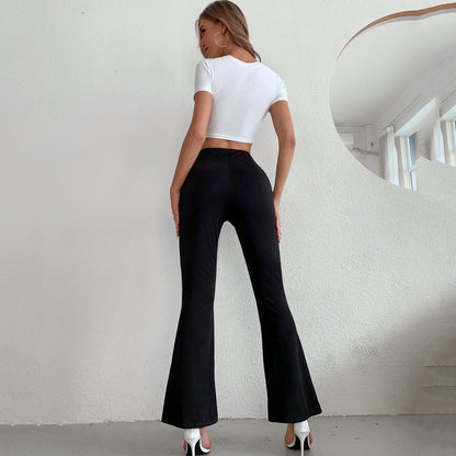 Womens Front Slit Office Lady Style High Waisted Pants