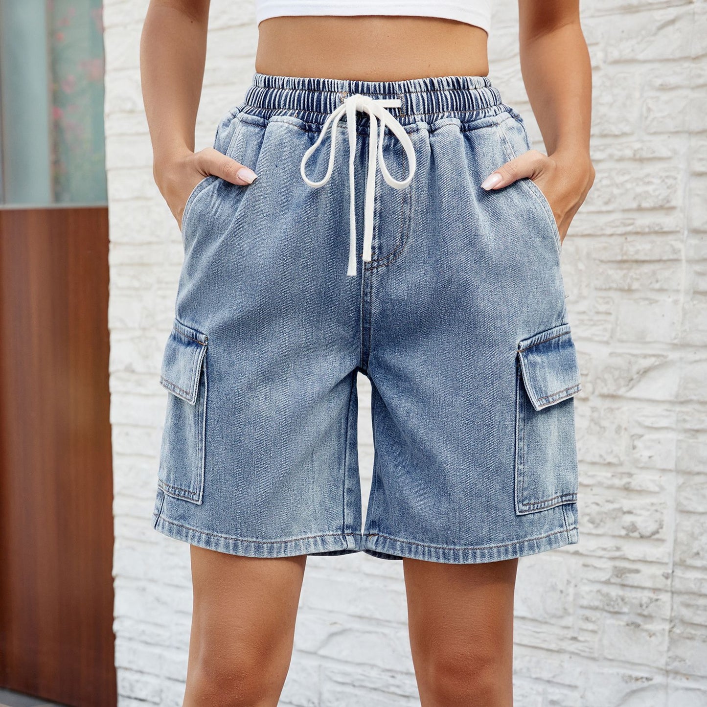 Women’s Washed Five-Point Denim Shorts – Trendy Summer Streetwear Outfit