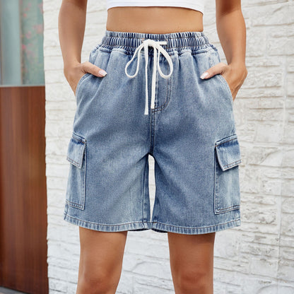 Women’s Washed Five-Point Denim Shorts – Trendy Summer Streetwear Outfit