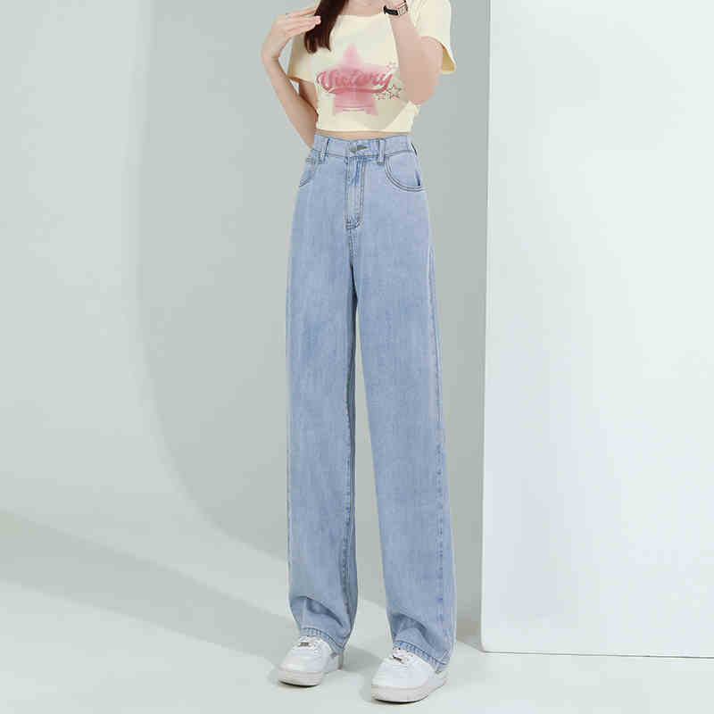 Lightweight Wide-Leg Lyocell Jeans – High-Waist Breathable Casual Pants for Women