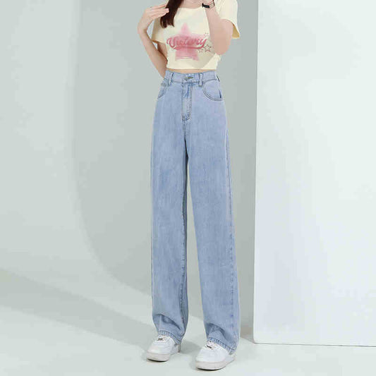 Lightweight Wide-Leg Lyocell Jeans – High-Waist Breathable Casual Pants for Women