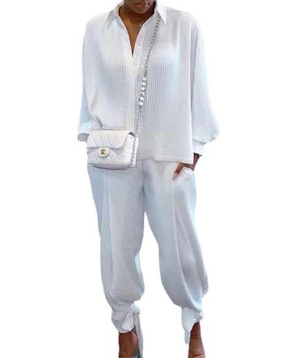 Loose-Fitting Long Sleeve Top & Cropped Pants Two-Piece Outfit Set | Casual Style 2025 Aesthetic