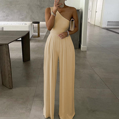 One Shoulder Casual Sleeveless Office Style Jumpsuits